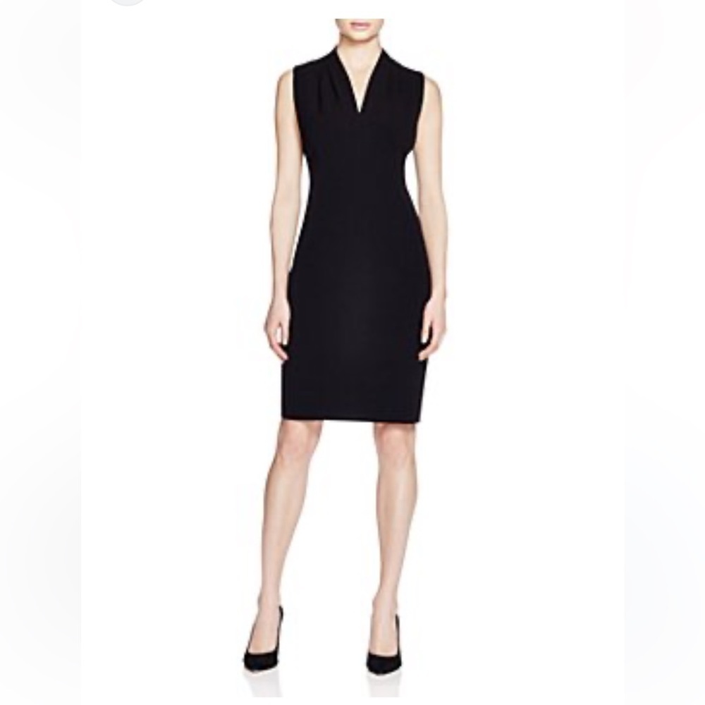Tahari Sleeveless V Neck Sheath Wool Dress
